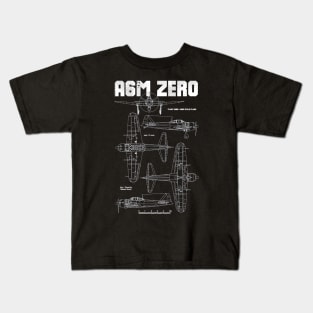 A6M Zero | World War 2 Japanese Plane Blueprint Kids T-Shirt